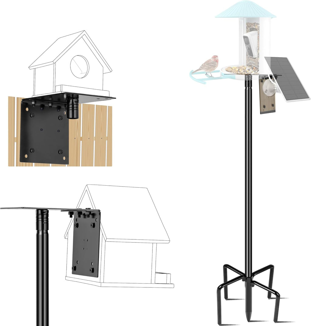 Poste para comedero de pájaros Ottsuls, kit de poste resistente de 109 pulgadas para casita de pájaros para exteriores, con estación de alimentación de base de 5 puntas para la observación de aves silvestres, soporte de comedero ajustable (casita no