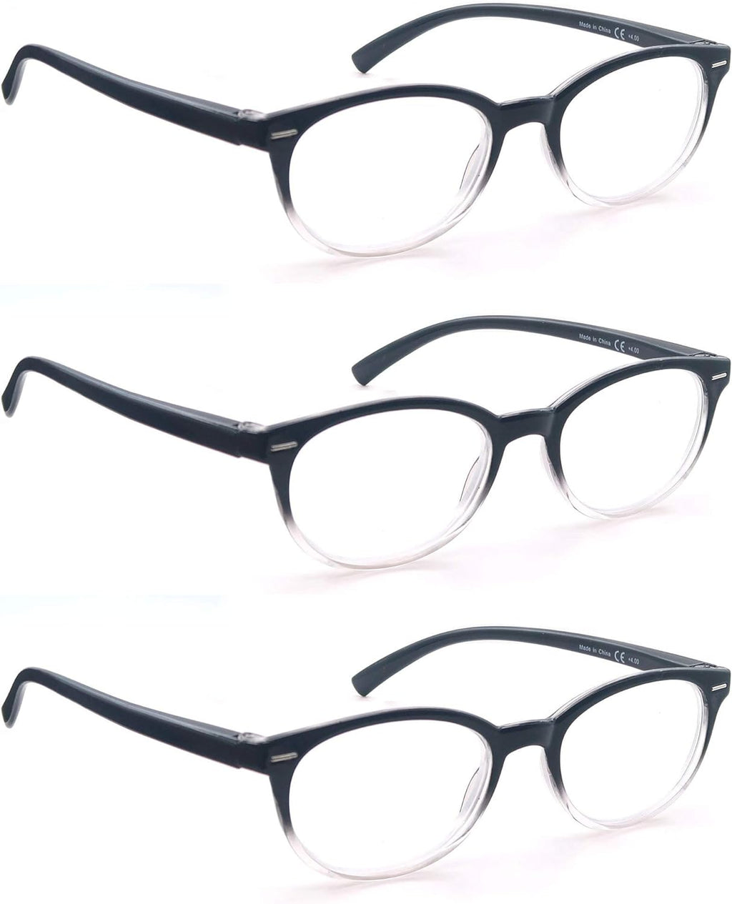 Gafas de lectura negras OLOMEE para mujer, bonitas, redondas, pequeñas, con graduación +1.50 para cabeza pequeña/rostro pequeño, gafas de lectura ligeras con bisagras de resorte cómodas, paquete de 3