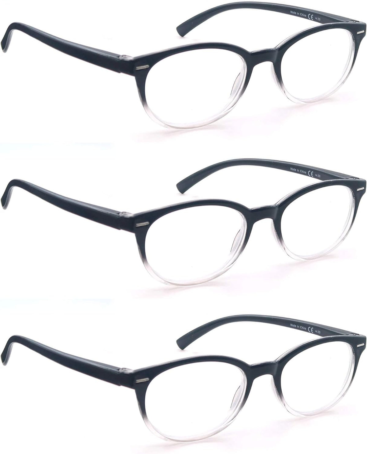 Gafas de lectura negras OLOMEE para mujer, bonitas, redondas, pequeñas, con graduación +1.50 para cabeza pequeña/rostro pequeño, gafas de lectura ligeras con bisagras de resorte cómodas, paquete de 3