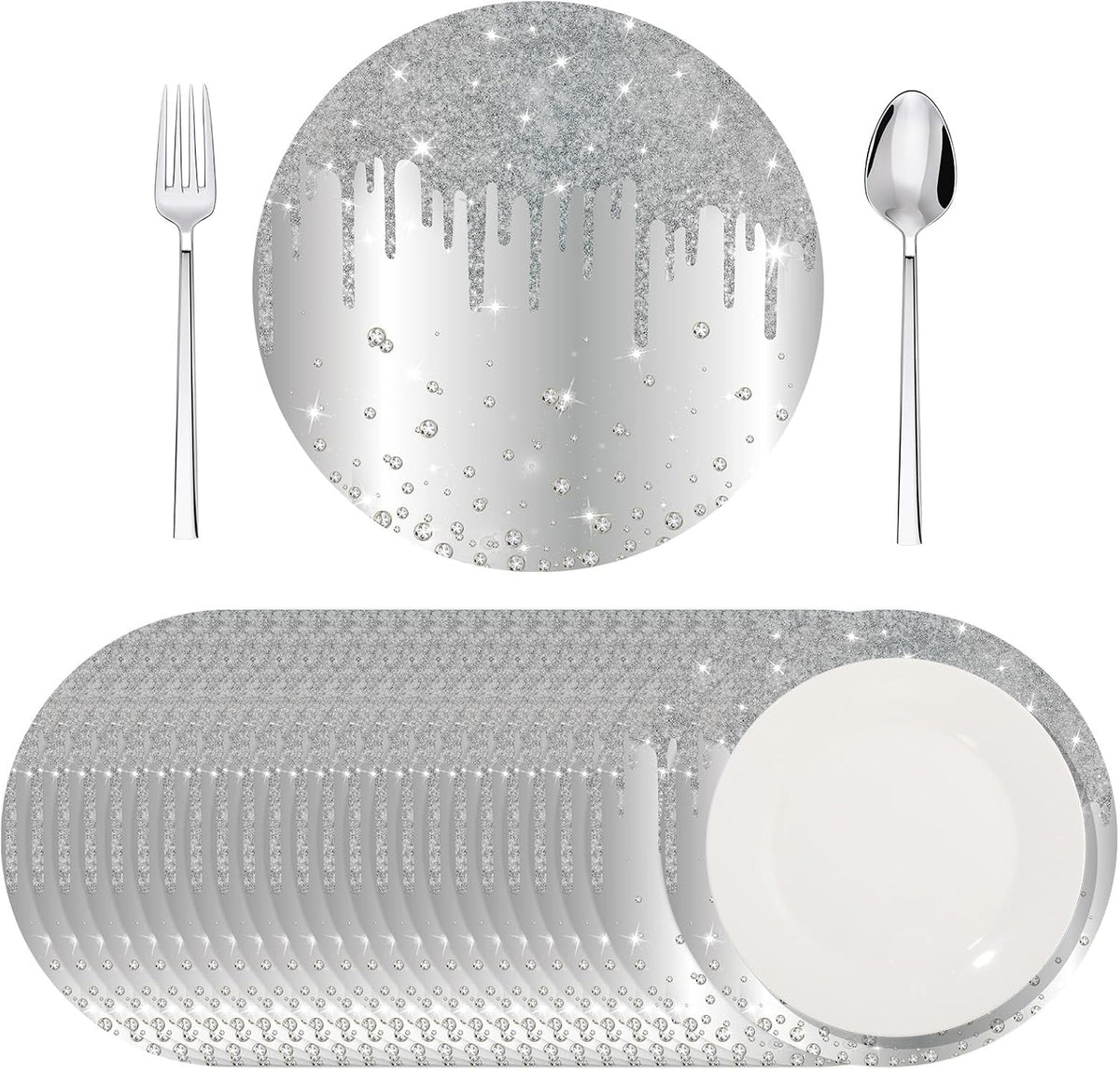 Dispowreath 120 piezas de manteles individuales de papel plateados de 33 cm (13 pulgadas) con purpurina, redondos, desechables, manteles individuales de papel decorativos para cenas, bodas, cumpleaños, banquetes y fiestas.