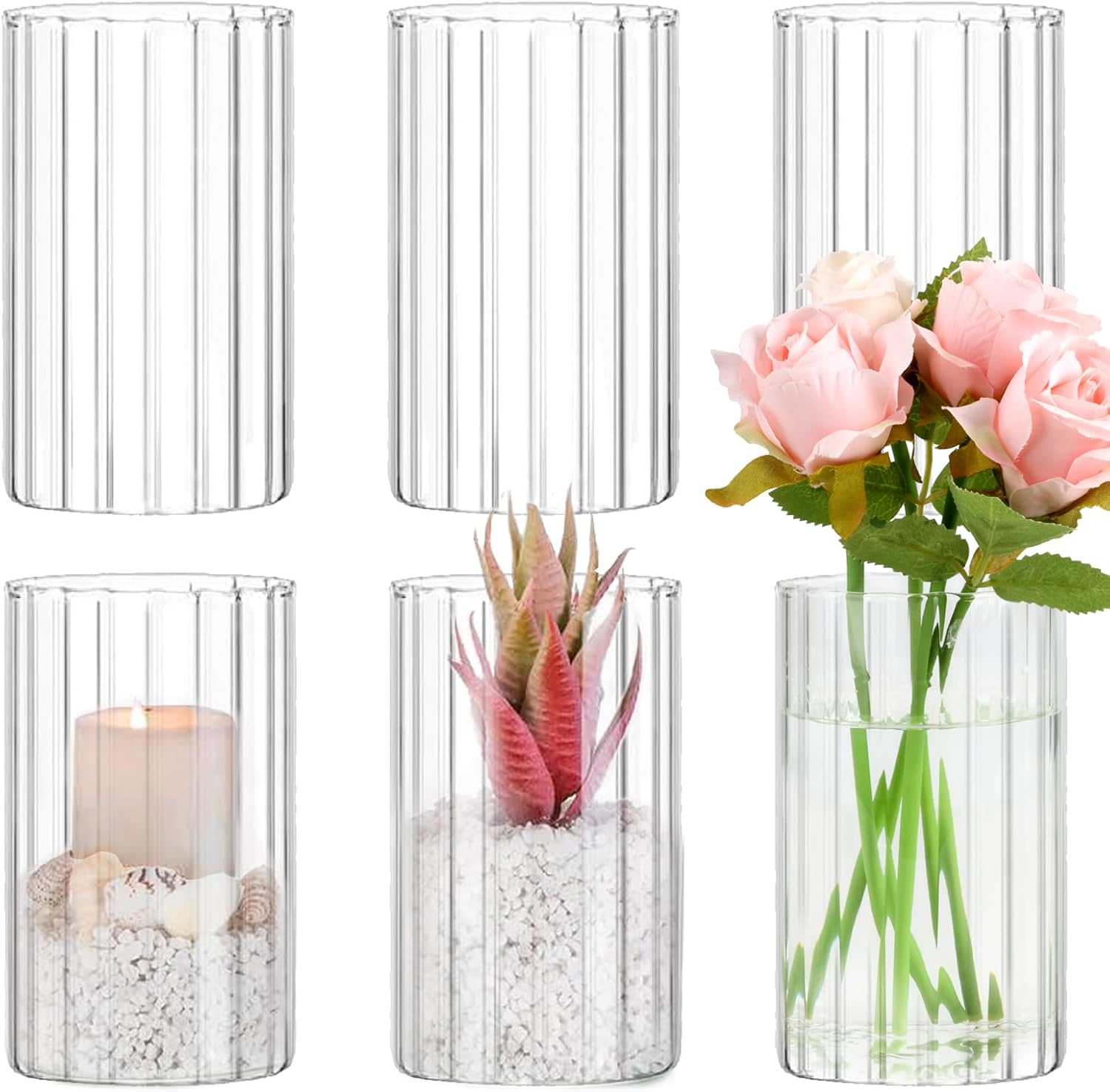 6pcs Glass Cylinder Vases for Centerpieces, 4 Inch Small Clear Glass Flower Vases Floating Candle Holder Vase for Wedding Birthday Party Decoration Home Table Decor