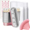 Findful Mini Moldes para Pan con Tapas y Cucharas | 50 Piezas de 6.8 oz | Moldes Rectangulares de Aluminio | Contenedores para Cupcakes, Cheesecake y Creme Brulee
