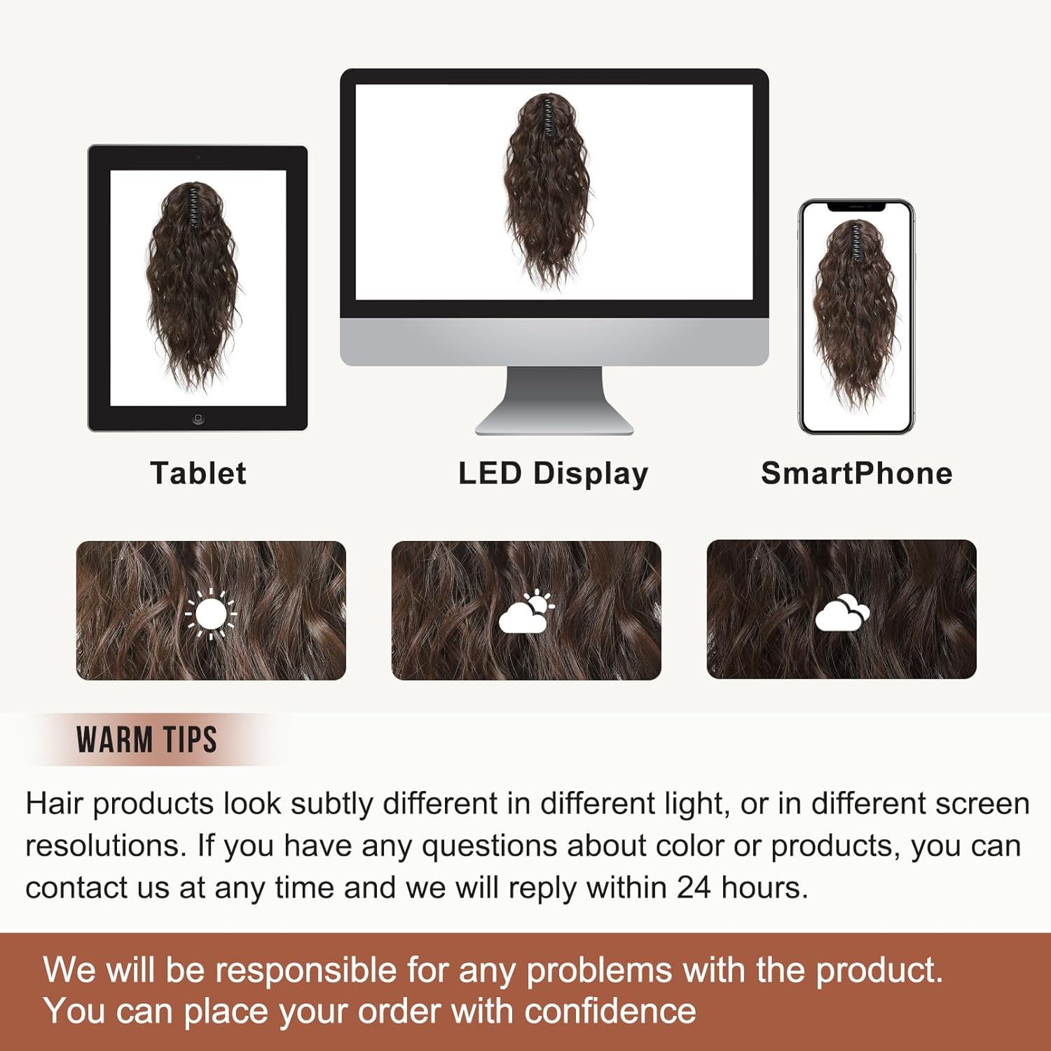 FLUFYMOOZ Cola de caballo ondulada y rizada con clip de garra – Postizo sintético natural, 18 pulgadas (marrón chocolate oscuro)