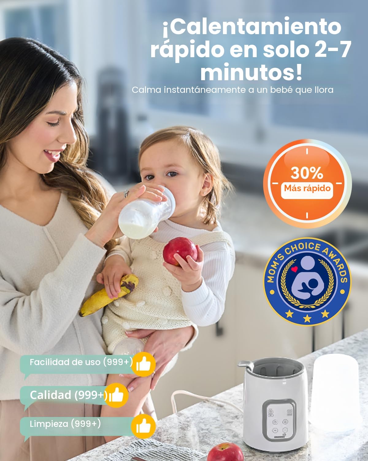 Calentador de biberones, calentador de biberones rápido 5 en 1 y esterilizador con temporizador, para alimentos de bebés y descongelar el calentador sin BPA, con pantalla LCD, control preciso de temperatura para leche materna y fórmula