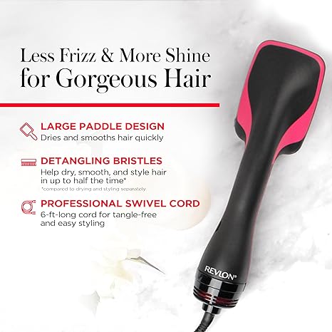 Cepillo Secador y Estilizador REVLON One-Step — Alisa, Desenreda y Reduce el Frizz, Color Negro
