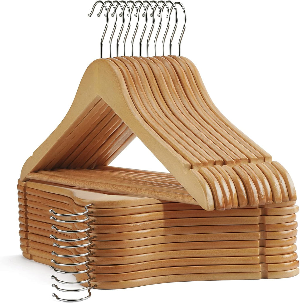 UINICOR Wooden Hangers - 30 Pack - Clothes Hanger for Daily Used,Smooth Finish Wood Hanger with Precisely Cut Notches,Coat Hangers, Heavy Duty Hanger for Shirt Suit Dress (Natural)