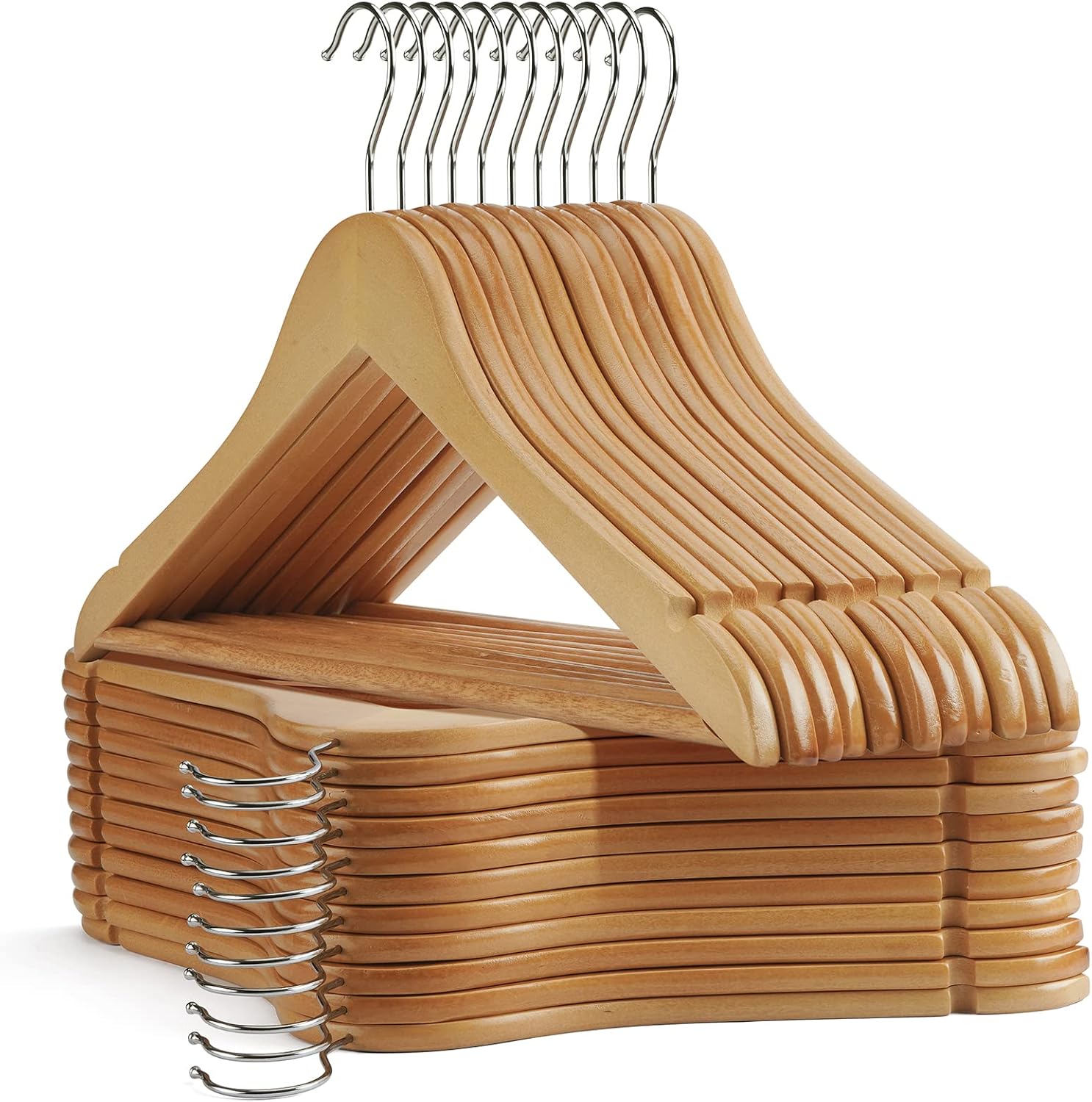 UINICOR Wooden Hangers - 30 Pack - Clothes Hanger for Daily Used,Smooth Finish Wood Hanger with Precisely Cut Notches,Coat Hangers, Heavy Duty Hanger for Shirt Suit Dress (Natural)