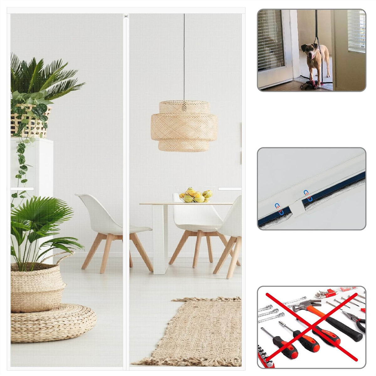 CHIYUNS Mosquitera blanca de alta resistencia para puerta, 34 x 82 pulgadas, mosquitera de fibra de vidrio con cierre automático e imán para puertas, cortina antimosquitos para entradas, mantiene alejados a los insectos, apta para mascotas.