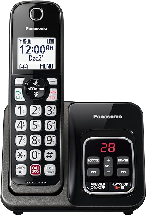 Panasonic KX-TGD830M - Teléfono inalámbrico con contestador automático, bloqueo de llamadas avanzado, identificación de llamadas bilingüe y pantalla de alto contraste, sistema expandible con 1 teléfono inalámbrico - KX-TGD830M (negro metálico)