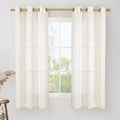 Cortinas de Lino Semitransparentes Crema 63" | 2 Paneles 34x63 | Filtro de Luz, Estilo Boho Farmhouse, Ojal Bronze