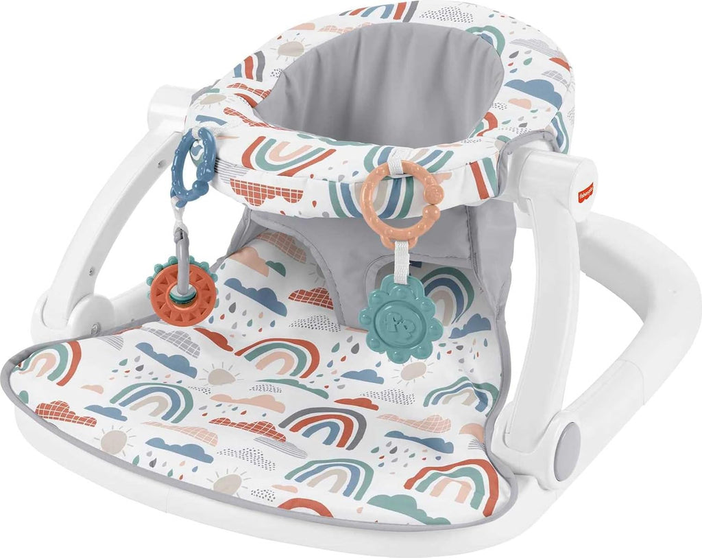 Fisher-Price - Silla para suelo portátil para bebé Sit-Me-Up con juguetes de desarrollo y almohadilla lavable a máquina, regaderas de arcoíris