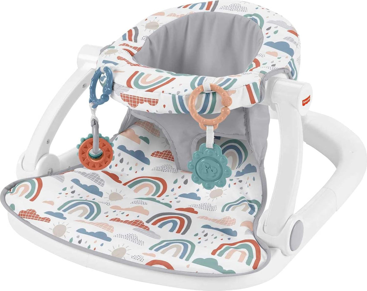 Fisher-Price - Silla para suelo portátil para bebé Sit-Me-Up con juguetes de desarrollo y almohadilla lavable a máquina, regaderas de arcoíris