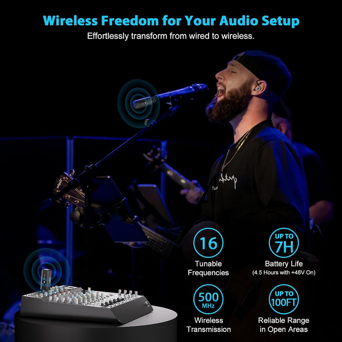 Adaptador de micrófono inalámbrico Phenyx Pro UHF con escaneo automático y conector XLR (PTU-X)
