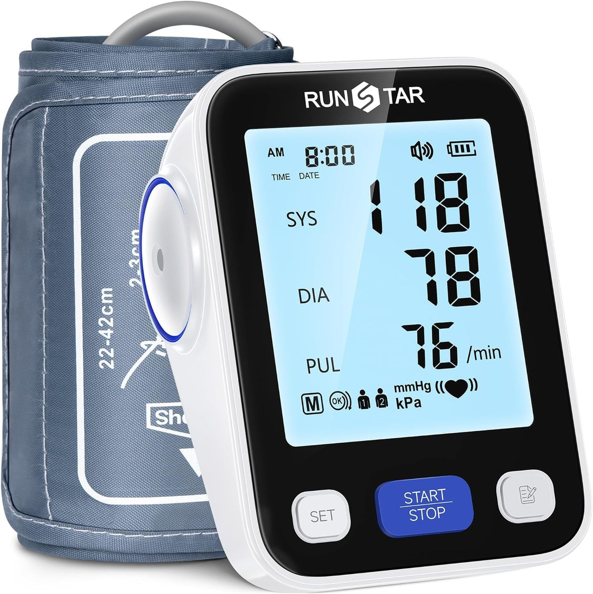 Runstar Tensiometro de brazo con brazalete de amplio rango 22cm-42cm negro