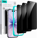 Paquete de 3 protectores de pantalla de privacidad ESR para iPhone 17 / iPhone 16 Pro, dureza 9H, grado militar, irrompible, película de vidrio templado anti-espía con herramienta de fácil instalación, resistente a los arañazos.