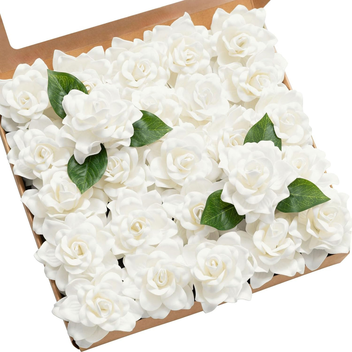 Ling's moment Flowers 25 piezas de gardenias artificiales blancas de 2.7" con tallo, flores artificiales para decoraciones de bodas DIY, centros de mesa, ramos, boutonnieres, flores artificiales para decoración.