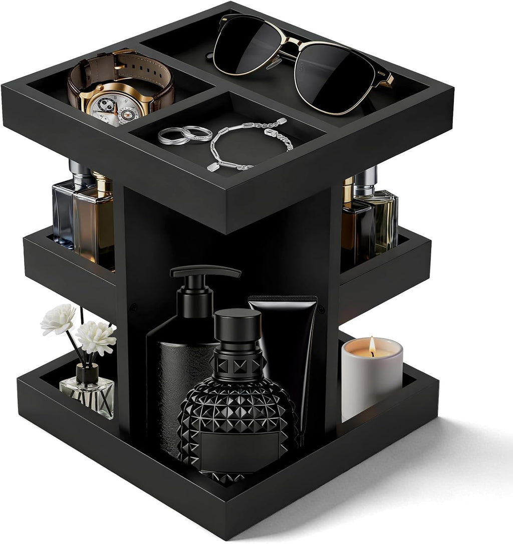 Organizador de Colonias de Madera de 3 Niveles para Hombres | Gran Capacidad, Giratorio, para Perfumes, Decoracion de Habitacion y Bano