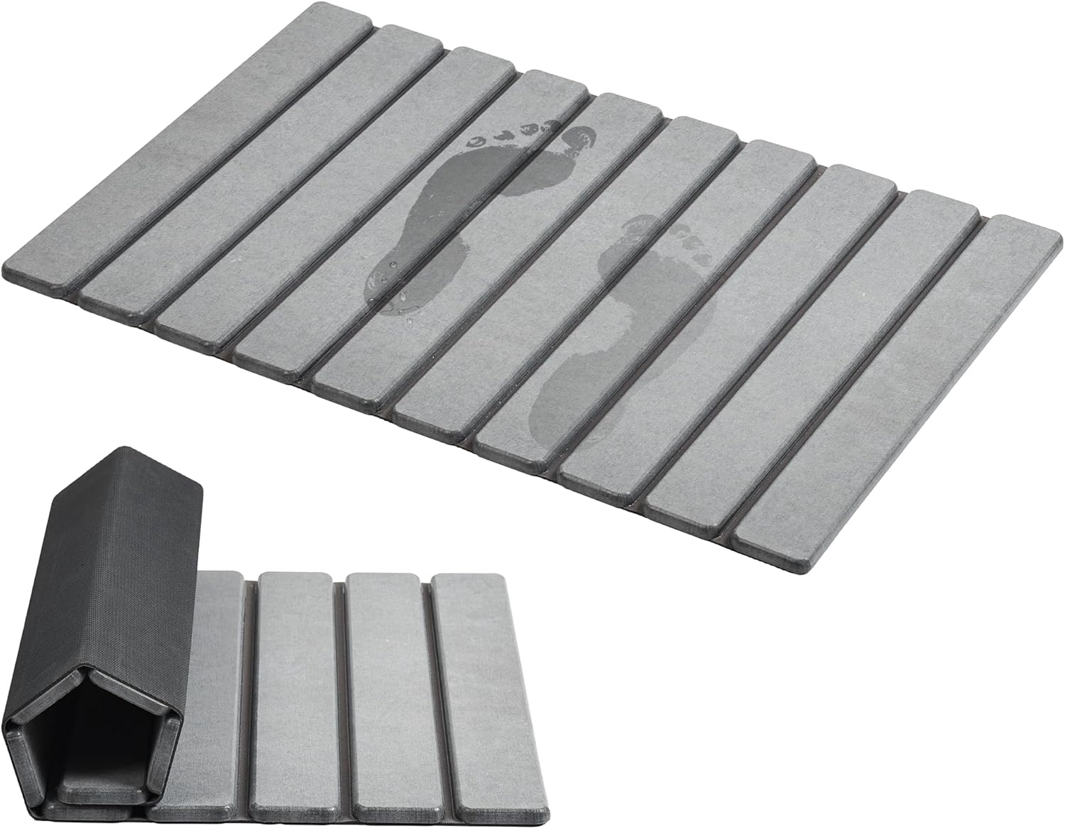 AWW Tapete de baño plegable de piedra, de secado rápido, tierra de diatomeas con tapete antideslizante, súper absorbente, fácil de limpiar, compacto para baños pequeños, 23.6 x 15.5 pulgadas, gris