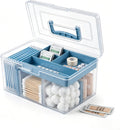 Organizador de Curitas Lolytama | Caja Plástica de 2 Niveles con Tapa y Asa para Botiquín, Vendas, Hisopos, Oficina y Hogar, Azul