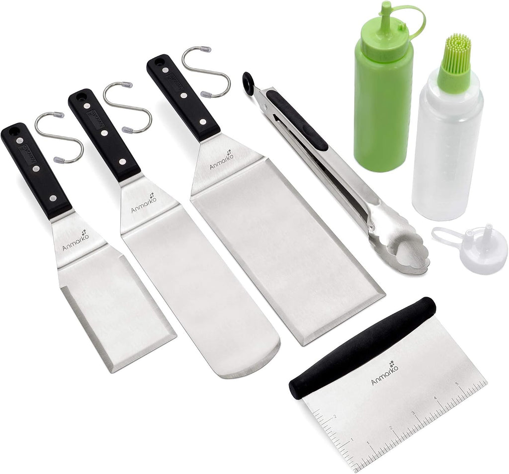 Juego de espátulas metálicas - Kit de accesorios para plancha - Espátula plana para parrilla, volteador de panqueques y hamburguesas - Utensilio metálico ideal para planchas de barbacoa - Accesorios para planchas de hierro fundido - Calidad comercial