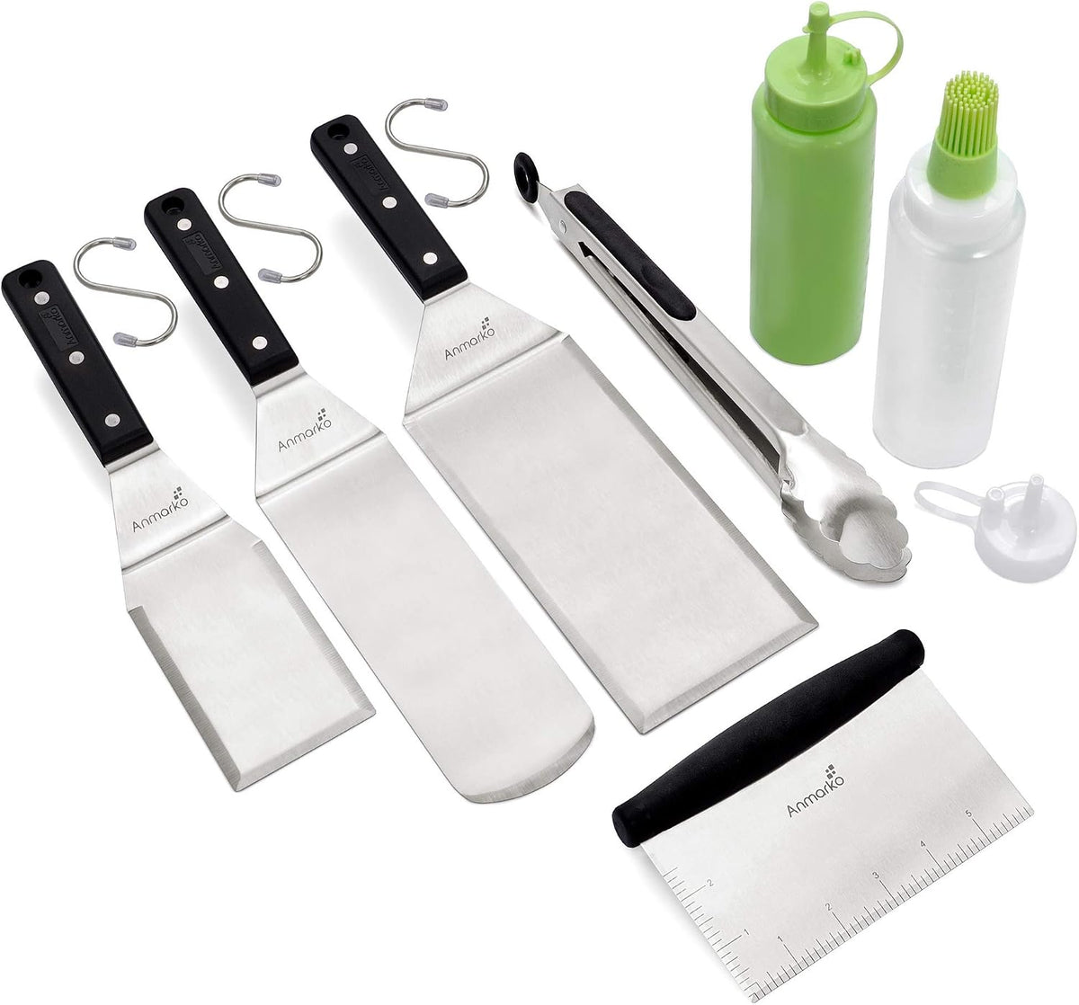 Juego de espátulas metálicas - Kit de accesorios para plancha - Espátula plana para parrilla, volteador de panqueques y hamburguesas - Utensilio metálico ideal para planchas de barbacoa - Accesorios para planchas de hierro fundido - Calidad comercial