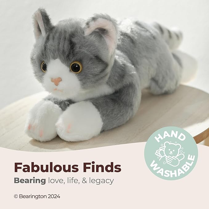Peluche Gatito Gris Atigrado Bearington Lil' Socks – 20 cm, Suave y Realista