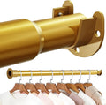 Mavivegue Barra de armario ajustable dorada de 17 a 43 pulgadas para colgar ropa, barra colgante para armario, lavandería, caravana, baño