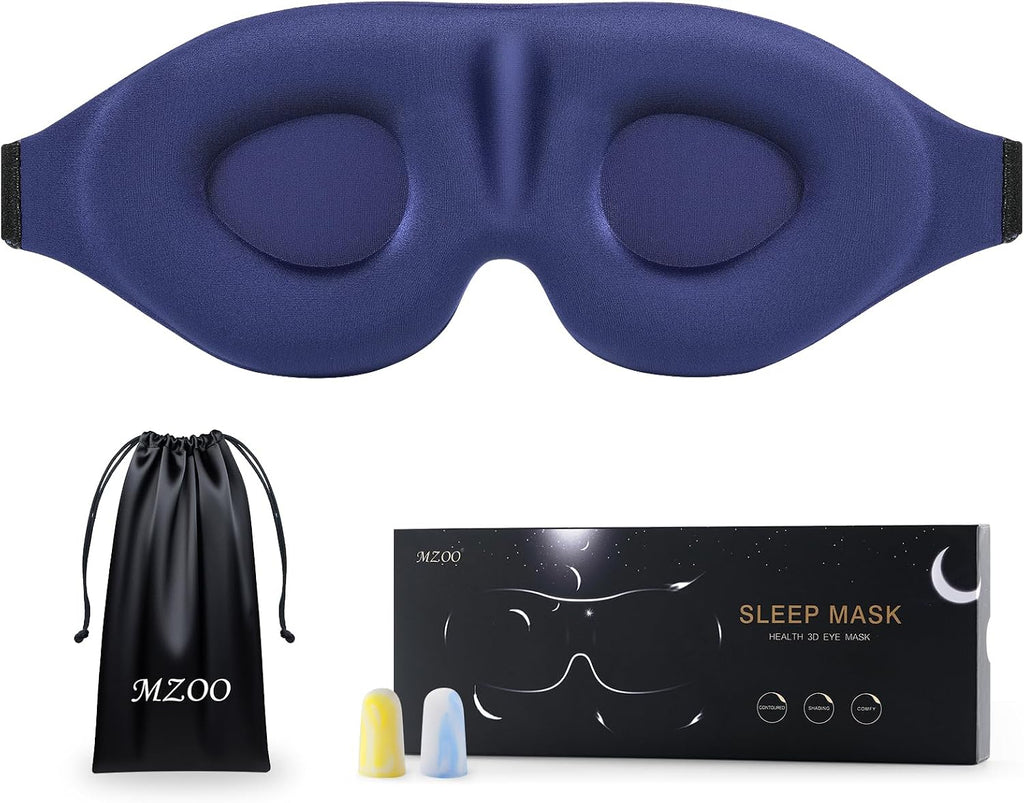 Antifaz de Lujo MZOO Azul para Dormir, Diseño 3D de Presión Cero, Bloqueador de Luz, para Viajes