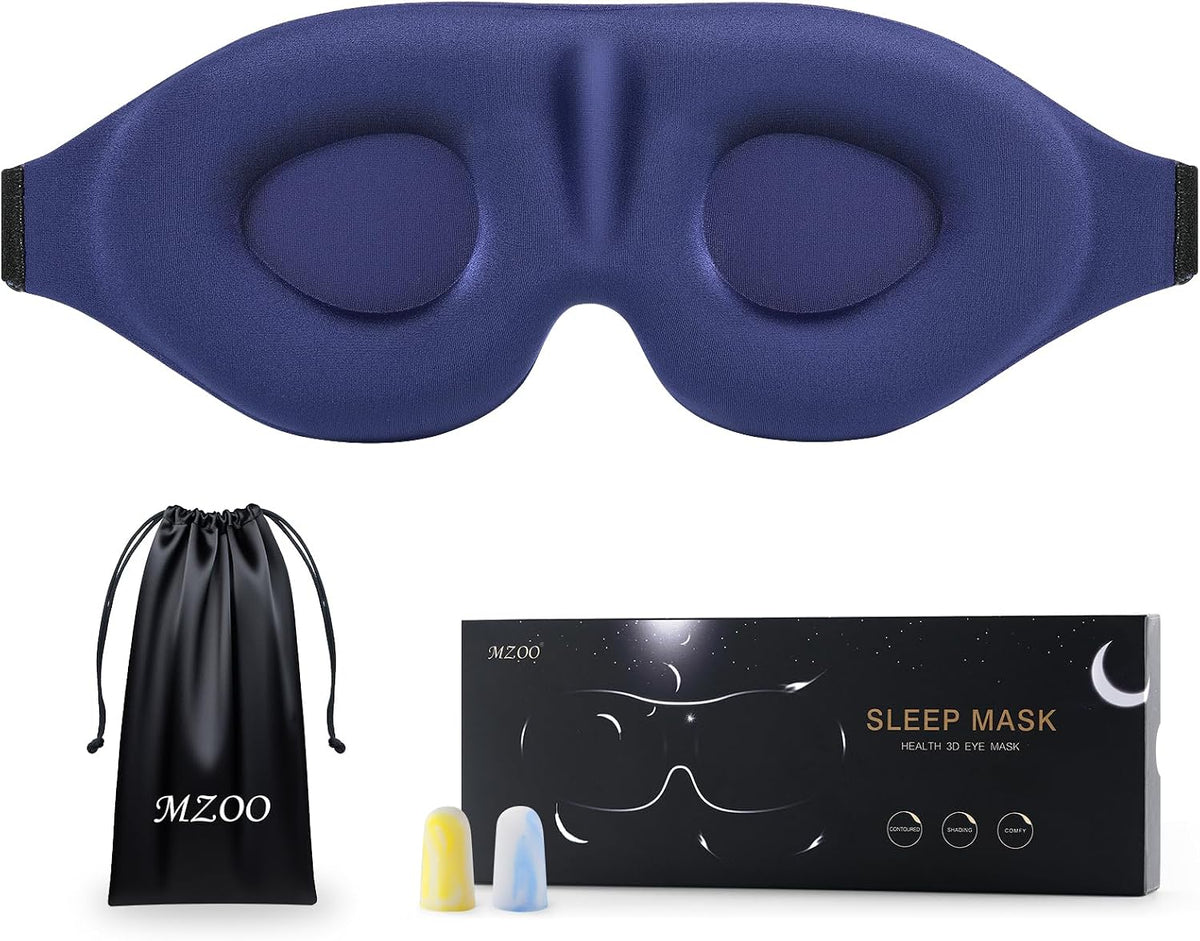 Antifaz de Lujo MZOO Azul para Dormir, Diseño 3D de Presión Cero, Bloqueador de Luz, para Viajes