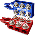 Terminal de Batería NUOVEPE 12 Vías | Aluminio Anticorrosivo | 8AWG a 4/0AWG | Compatible SAE/DIN/EN | Audio Automotriz | 1 Unidad