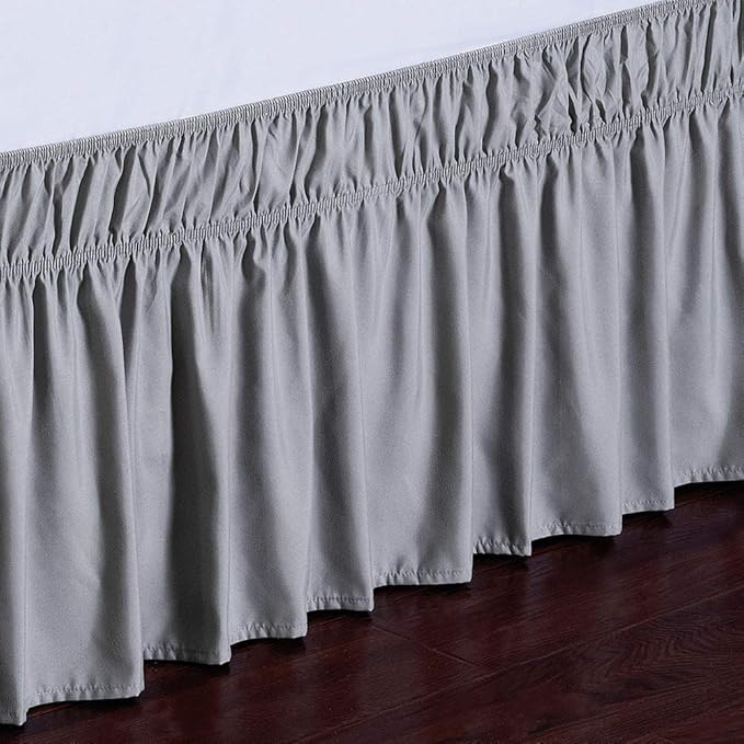 Falda de Cama Ajustable Queen — Gris Oscuro, Caída de 14 Pulgadas, Plés Ajustable, Tela Cepillada Sin Arrugas