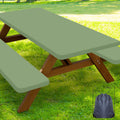 Smiry Mantel para Mesa de Picnic con Fundas de Banca | Poliester Impermeable con Elastico Ajustado | Para Mesas Rectangulares de 8 Pies | Lavable y Resistente al Viento | Verde Salvia | 76x244 cm