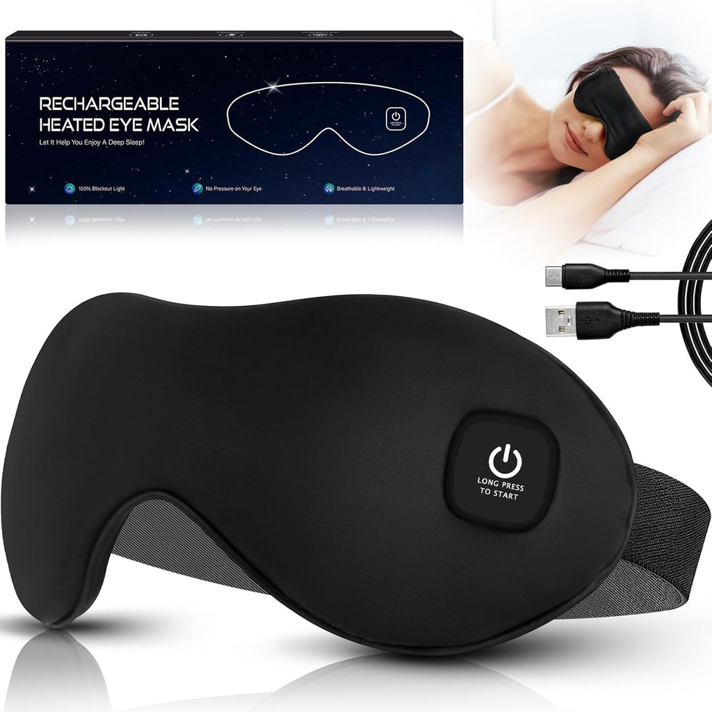 Mascarilla Termica para Ojos Mutilplx | Inalambrica y Calefactable para Ojos Secos | Compresa Tibia Lavable | Alivio, Tratamiento de Orzuelos y Mejor Sueno | Negro