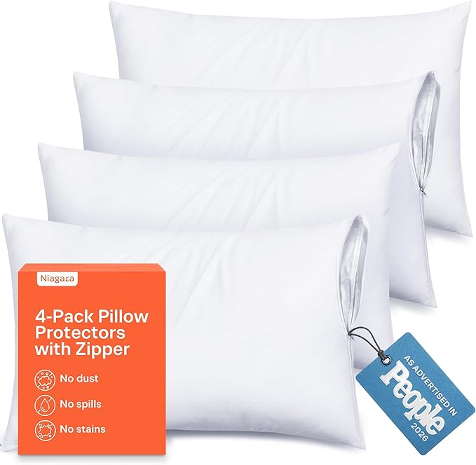 Protectores de Almohada Ultra Suaves con Cremallera Tamaño Estándar - Juego de 4 Fundas de Almohada Transpirables