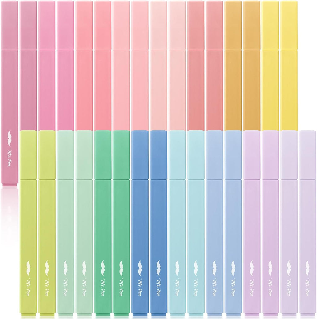 Mr. Pen Resaltadores Esteticos 96 Pack | Colores Pastel, Punta Biselada, Sin Traspaso | para Journaling y Estudio, Secado Rapido