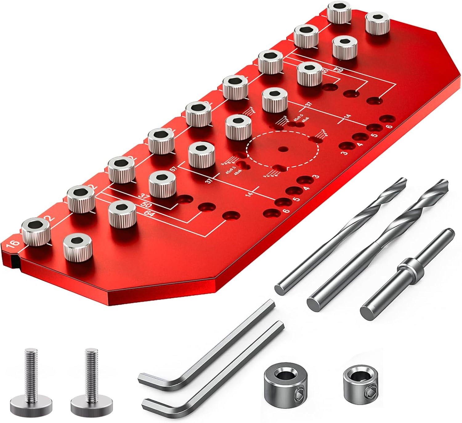 VASTHOME 9 Holes Shelf Pin Jig (Improved Version) - for 1/4" (6mm) & 5mm Shelf Peg Holes, 35mm Cabinet Hinge Drilling Jig | Aluminum Alloy