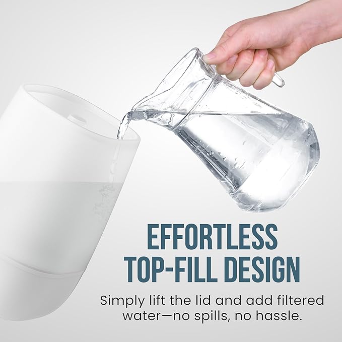 Fontaines Humidificador de Niebla Fría Llenado Superior — Rociado 360°, Silencioso, Luz Nocturna y Apagado Automático