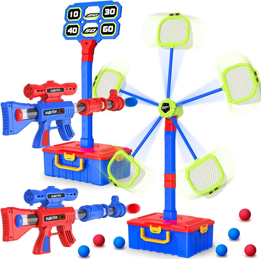 2 EN 1 Juegos de Disparo para Niños de 5, 6, 7, 8, 9, 10+ Años, Objetivo de Disparo en Movimiento y Objetivos Digitales Estacionarios con 2 Pistolas de Juguete, 24 Bolas de Espuma, Juego al Aire Libre