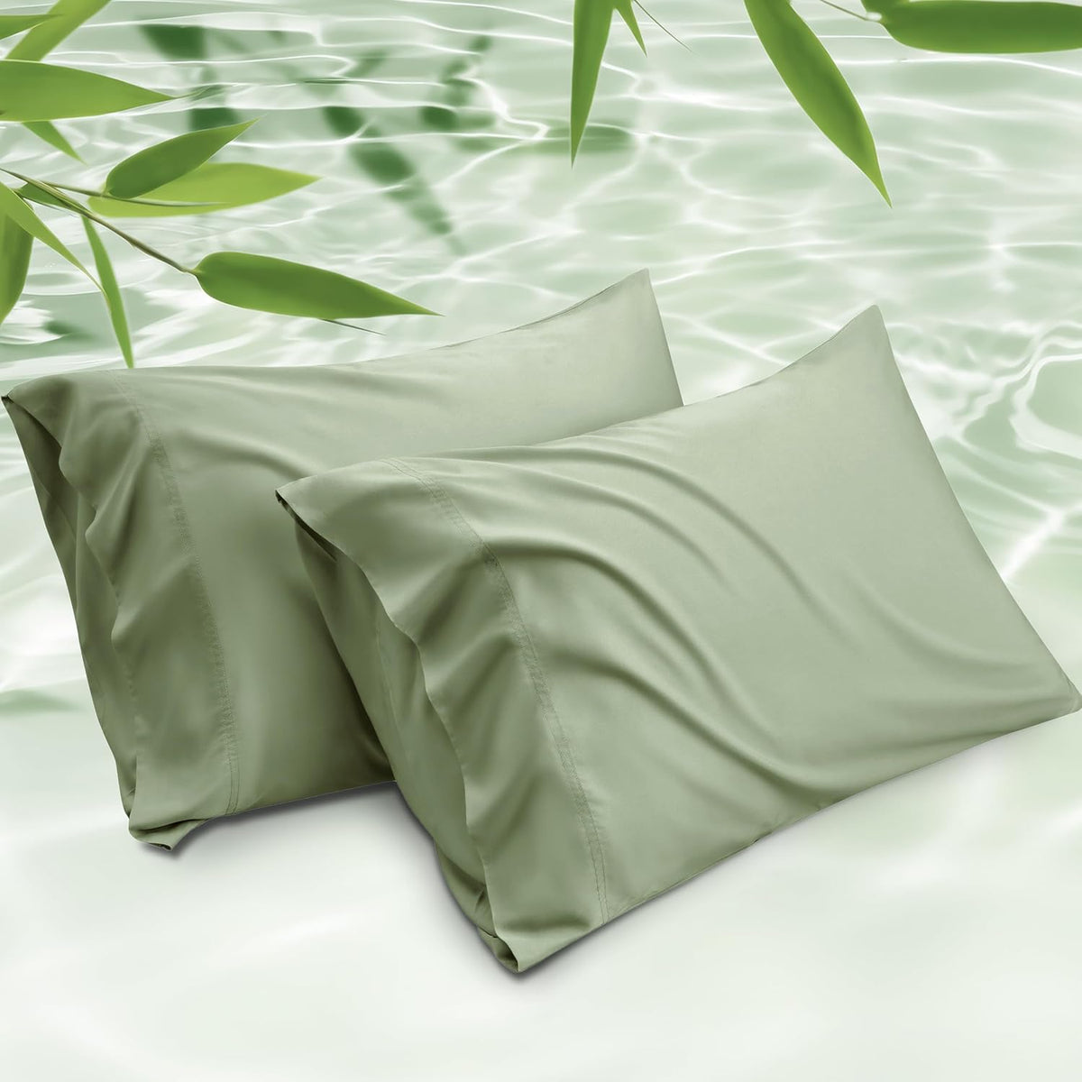 Juego de 2 fundas de almohada Bedsure tamaño King, fundas refrescantes para almohada King, fundas de almohada de rayón derivado del bambú color verde salvia, fundas de almohada PureWoven suaves y sedosas con cierre tipo sobre, 20 x 36 pulgadas.