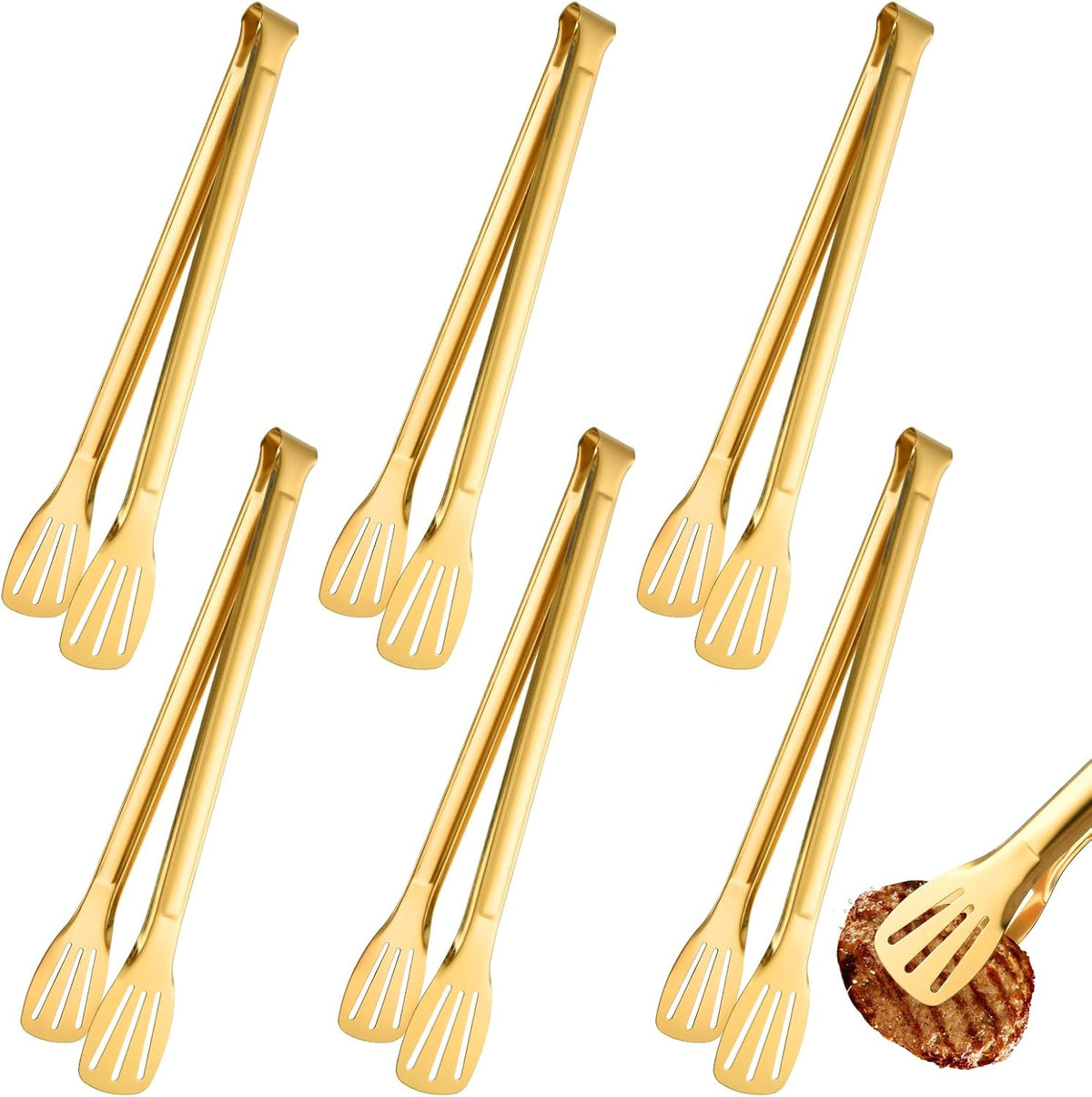 Supkiir 6 Pinzas de Servir 12 Pulgadas | Acero Inoxidable Doradas | para Buffet, Ensaladas, Bodas y Catering