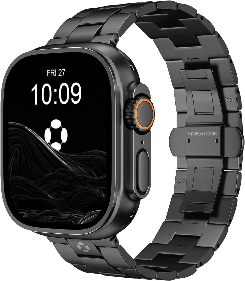 FiNESTONE CRNS03 Titanium Watch Band for Apple Watch Ultra 3/2/1 49mm & Series 11/10 46mm, Adjustable Link & Butterfly Clasp for Apple Watch Ultra Band, Premium Color Match Metal Band for Men, Black