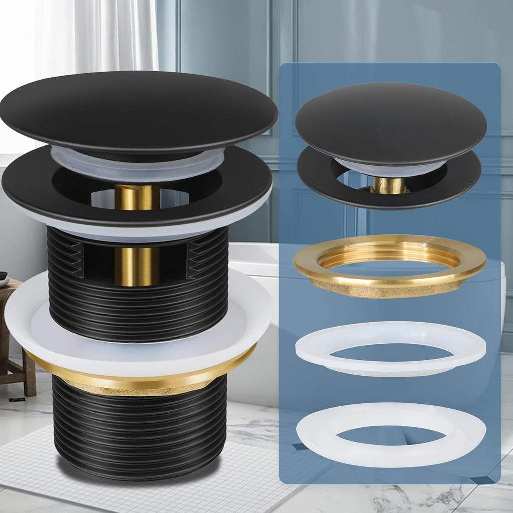 USADO-Kit de desagüe emergente FERUERW para bañera independiente, tapón de desagüe para bañera independiente, apto para la mayoría de bañeras independientes (negro mate)