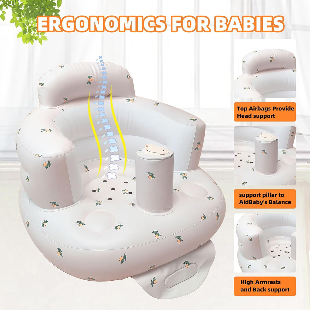 AGITVPS Asiento de bebé inflable mejorado con bandeja para bebés de 3 a 36 meses, asiento de bumbo con bomba de aire integrada con bandeja, silla de bebé, asiento de piso para bebé, aprende a sentarse y alimentar (pilar-oliva)