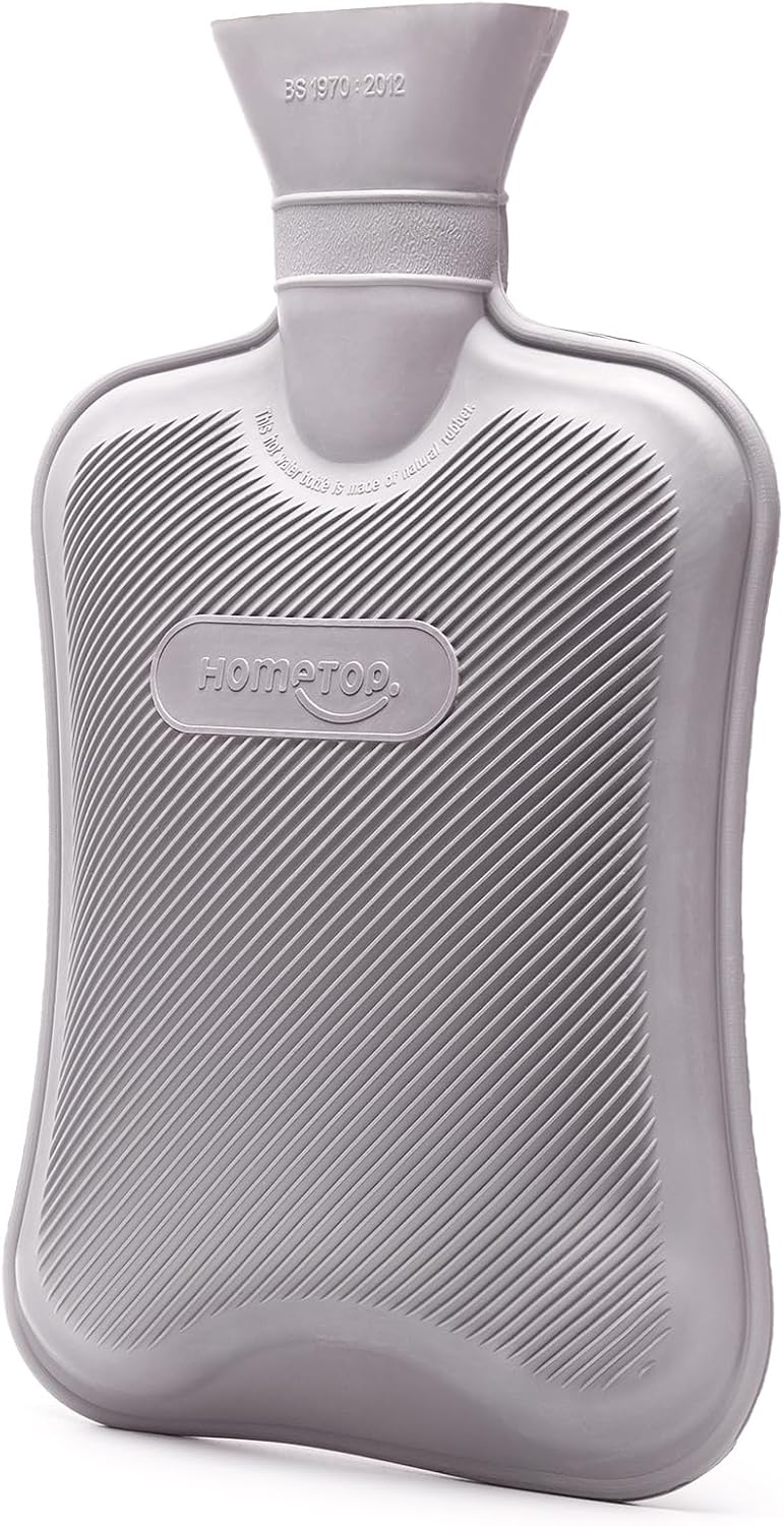 HomeTop Botella de Agua Caliente Clásica de Caucho Premium | Color Gris | Alivio del Dolor y Calor Terapéutico