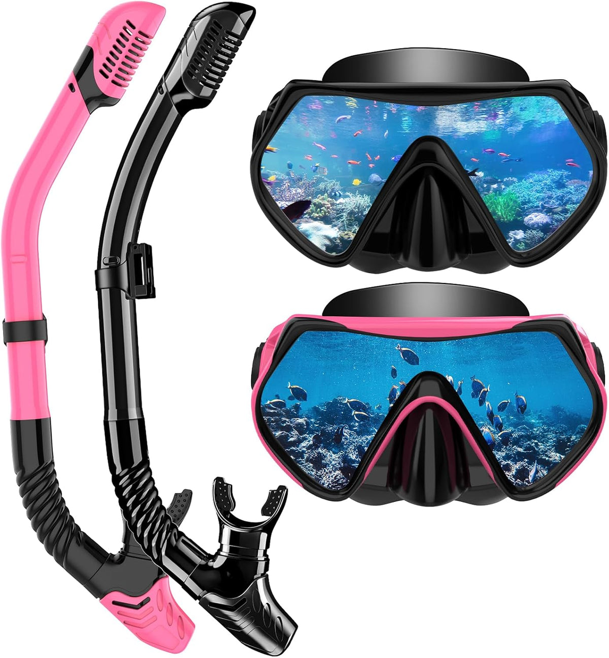 Equipo de Snorkel para Adultos – Máscara Dry-Top, Cristal HD Panorámico, Antifugas y Antivaho