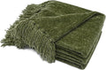 RECYCO Manta Suave y Acogedora de Chenilla con Flecos de Borlas para Sofá, Silla, Cama, Sala de Estar, Regalo (Verde Loden, 50'' x 60''