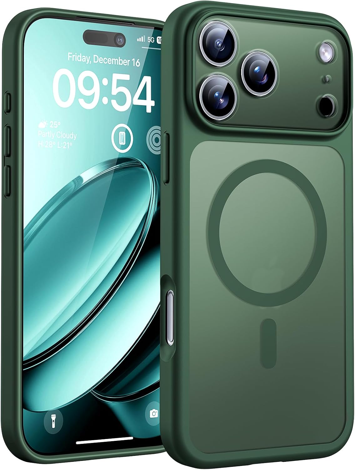 Funda TOCOL para iPhone 17 Pro, compatible con cargador MagSafe, protección completa para la cámara, funda mate translúcida para iPhone 17 Pro de 6,3 pulgadas (verde alpino).