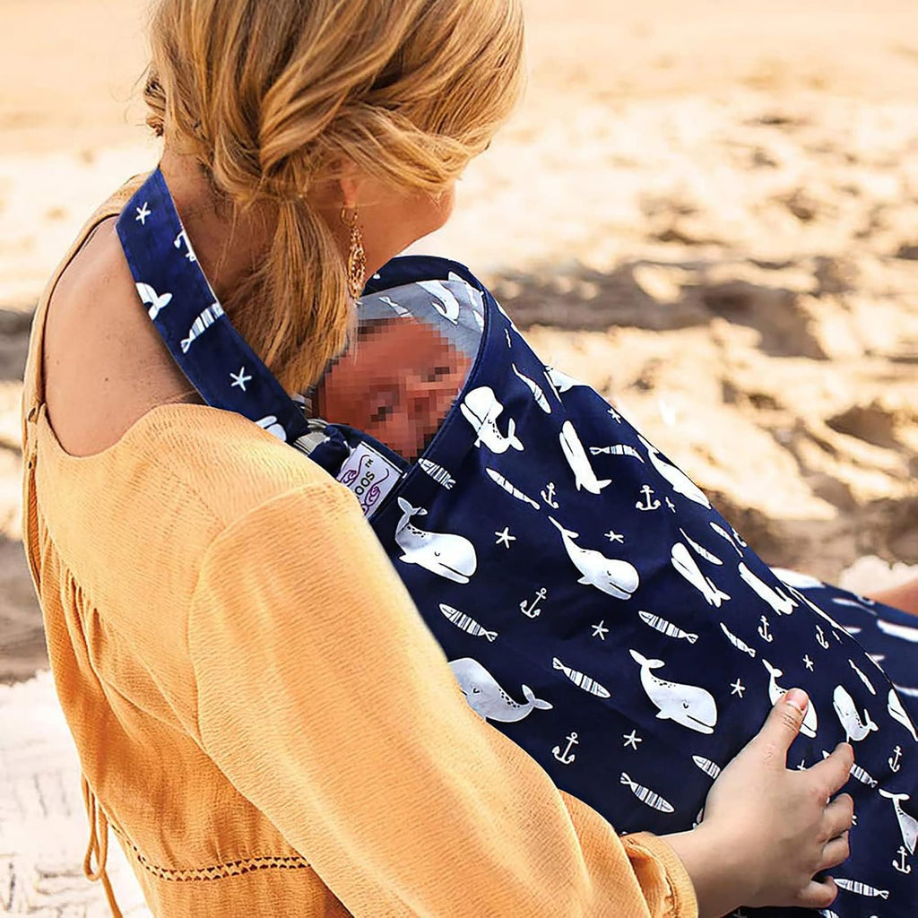 UHINOOS Cobertor de Lactancia para Mama | Nursing Cover Transpirable de Algodon con Aro Ajustable Privacidad para Amamantar (Azul)