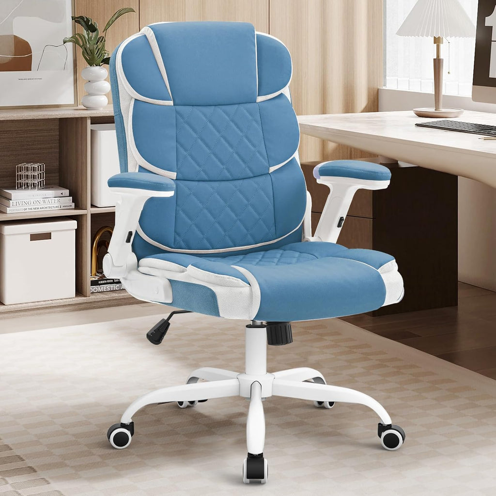 SEAZONE – Silla de Oficina Azul de Cuero – Silla Ejecutiva Ergonómica para Escritorio