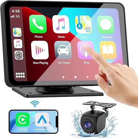 Pantalla CarPlay 2026 Mejorada 7" HD Portátil | Android Auto | Bluetooth | Cámara de Reversa HD | GPS | Siri | Radio FM | Compatible con Todos los Vehículos